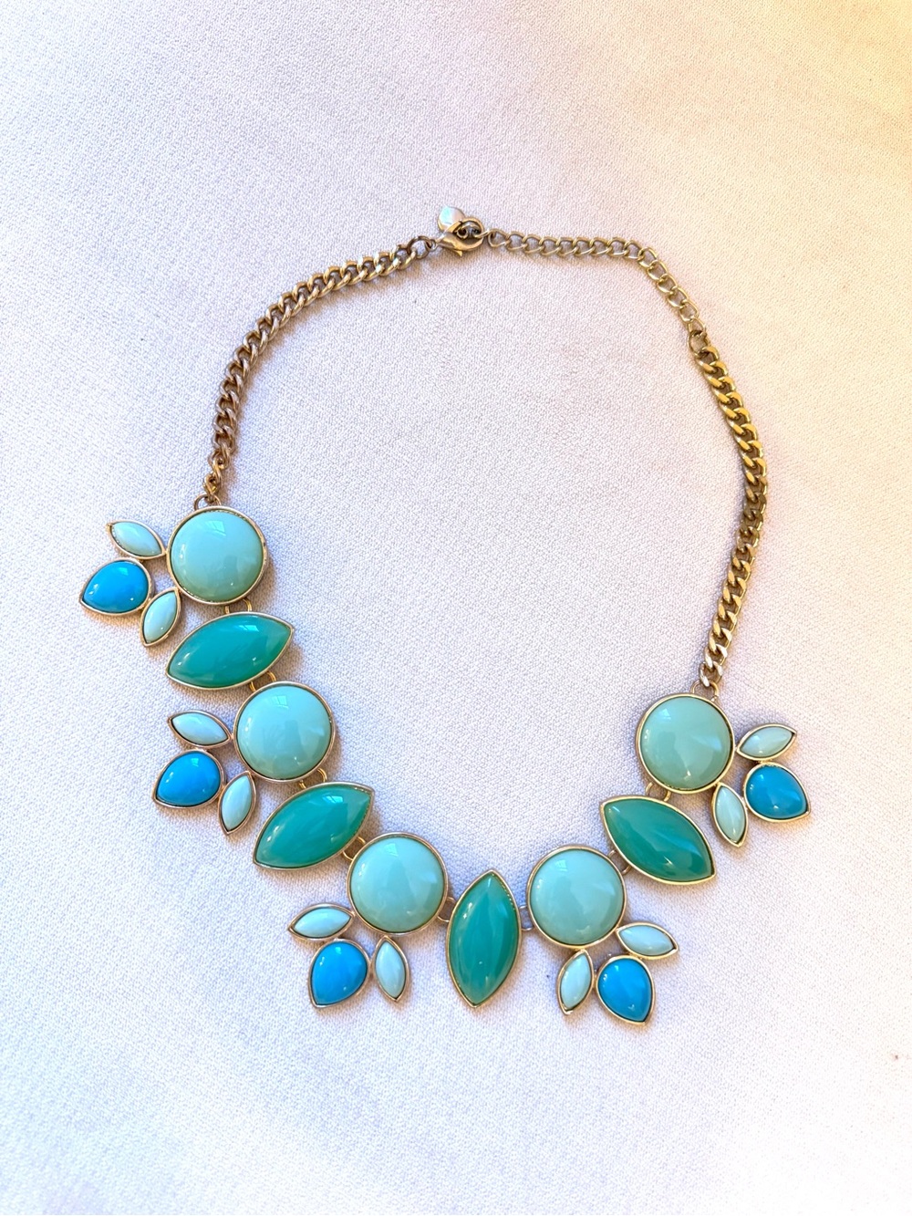 Turquoise & Aqua Statement Bib Necklace - Gold Chain